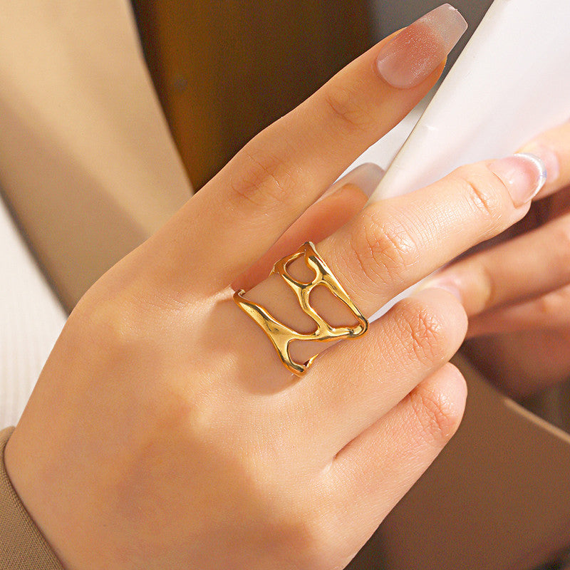 Jewels Galaxy Gold Plated Anti Tarnish Stainless Steel Contemporary Adjustable Finger Ring