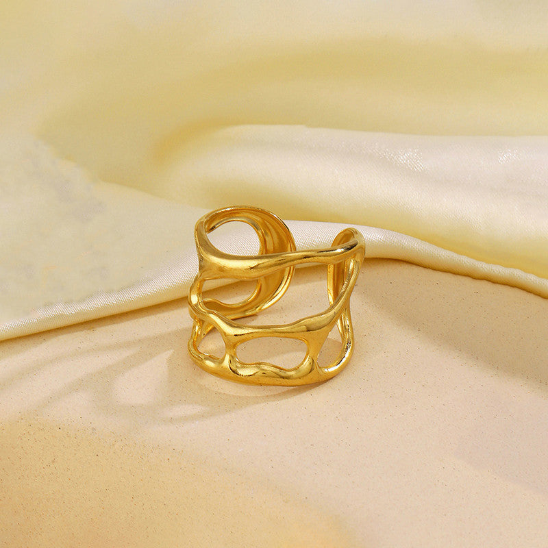 Jewels Galaxy Gold Plated Anti Tarnish Stainless Steel Contemporary Adjustable Finger Ring