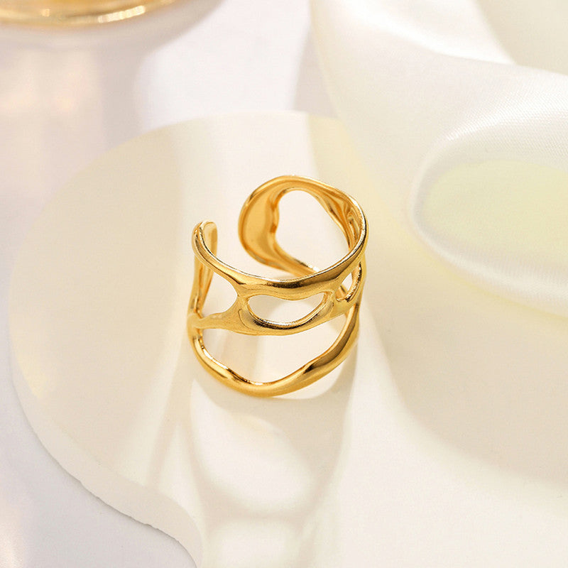 Jewels Galaxy Gold Plated Anti Tarnish Stainless Steel Contemporary Adjustable Finger Ring