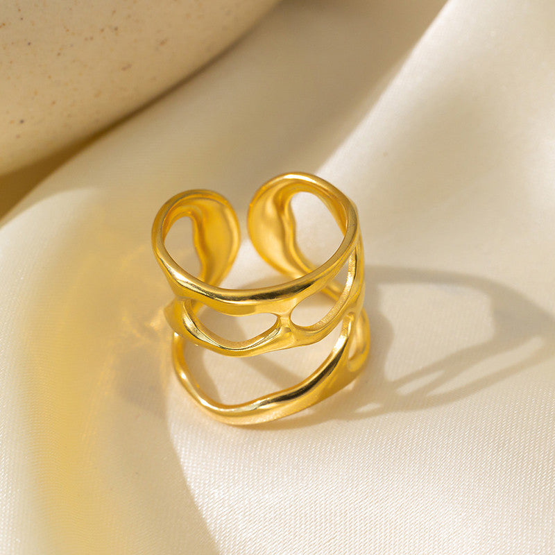 Jewels Galaxy Gold Plated Anti Tarnish Stainless Steel Contemporary Adjustable Finger Ring