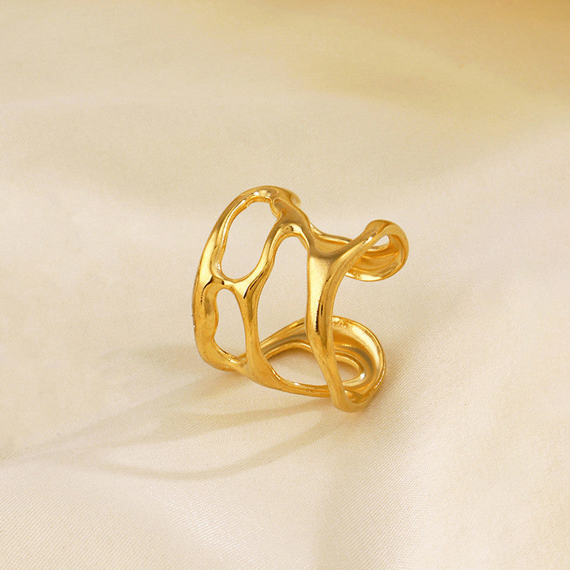 Jewels Galaxy Gold Plated Anti Tarnish Stainless Steel Contemporary Adjustable Finger Ring
