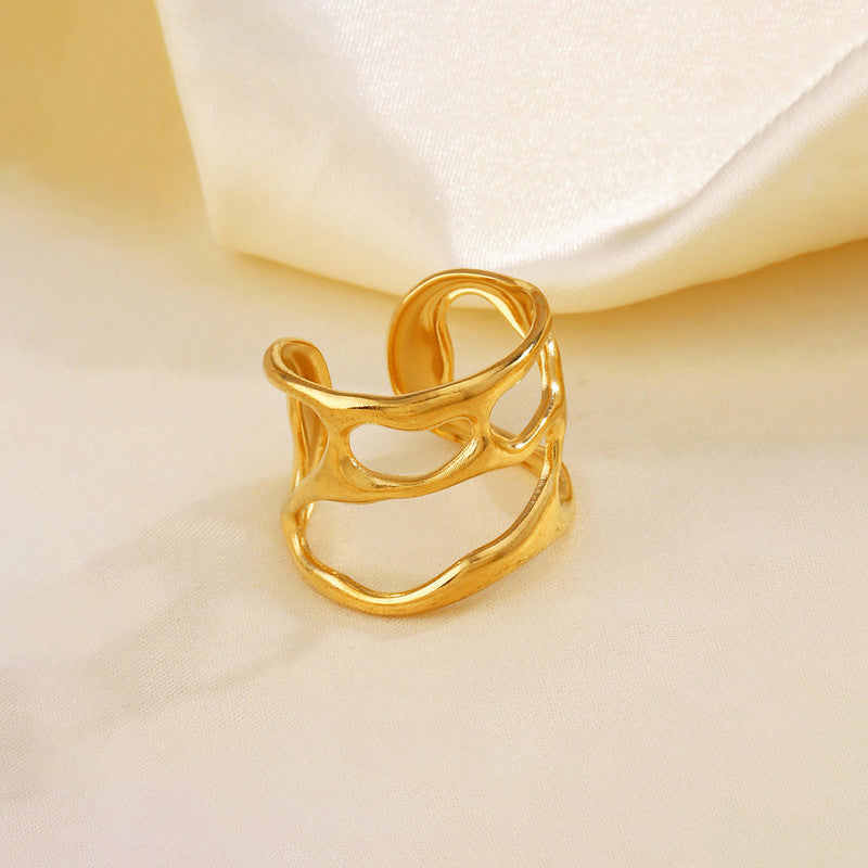 Jewels Galaxy Gold Plated Anti Tarnish Stainless Steel Contemporary Adjustable Finger Ring
