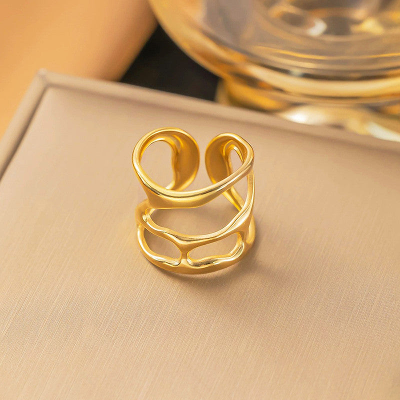 Jewels Galaxy Gold Plated Anti Tarnish Stainless Steel Contemporary Adjustable Finger Ring