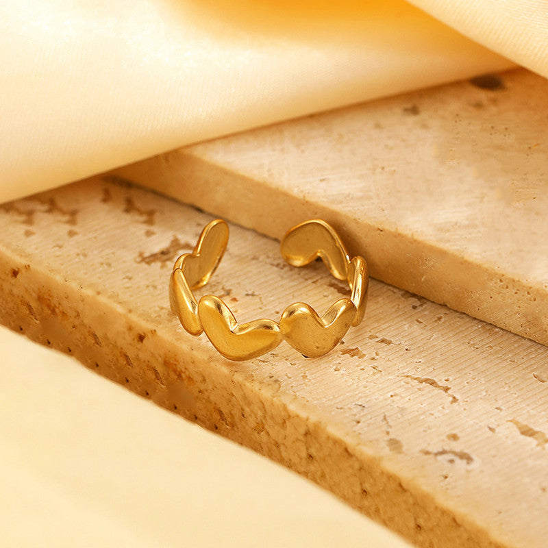 Jewels Galaxy Gold Plated Anti Tarnish Stainless Steel Heart Themed Adjustable Finger Ring