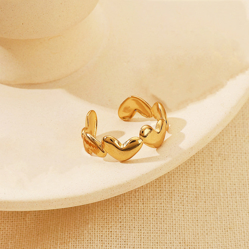 Jewels Galaxy Gold Plated Anti Tarnish Stainless Steel Heart Themed Adjustable Finger Ring