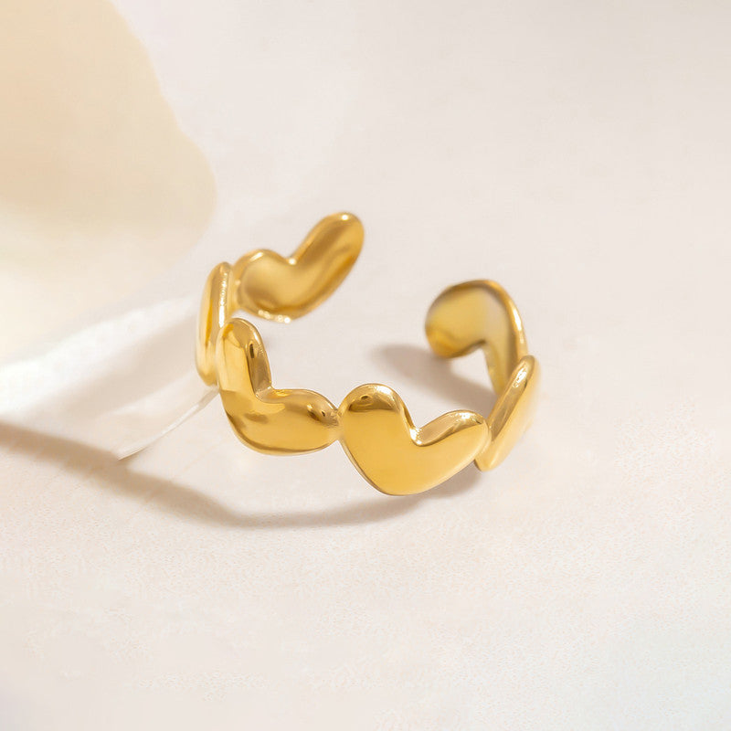 Jewels Galaxy Gold Plated Anti Tarnish Stainless Steel Heart Themed Adjustable Finger Ring