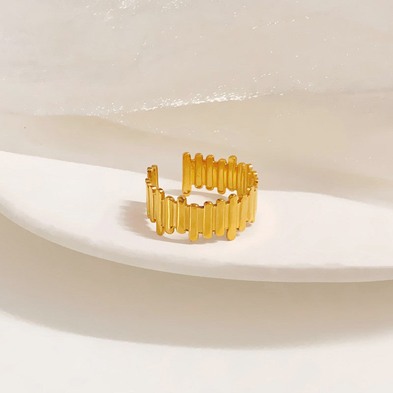 Jewels Galaxy Gold Plated Anti Tarnish Stainless Steel Contemporary Adjustable Finger Ring
