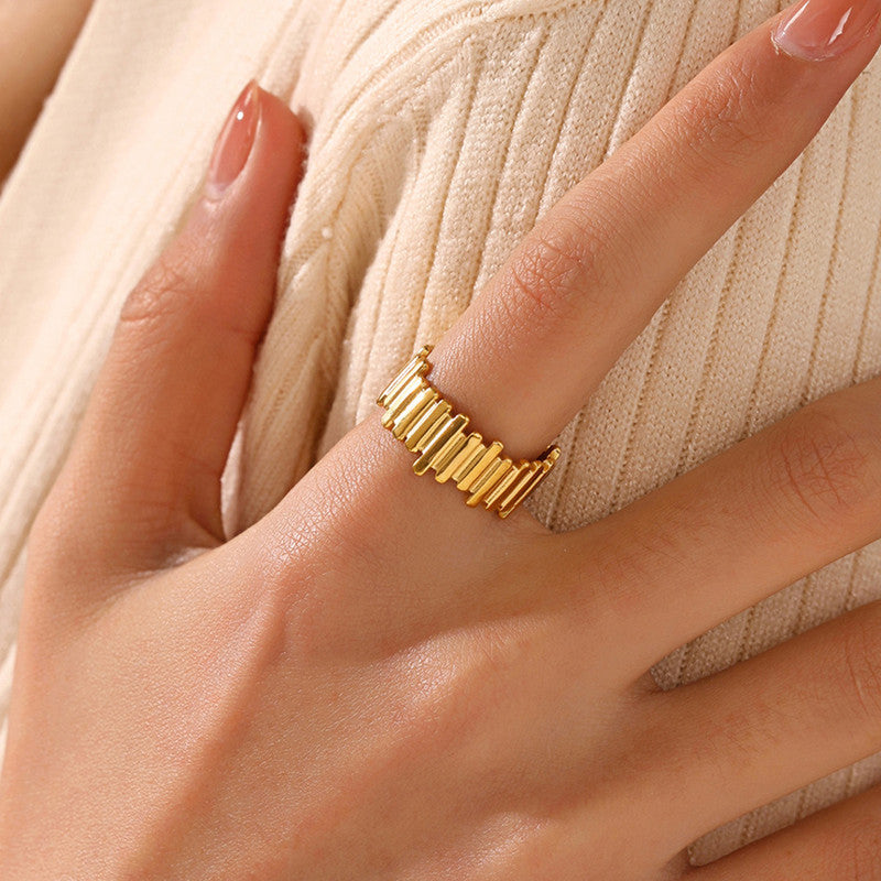 Jewels Galaxy Gold Plated Anti Tarnish Stainless Steel Contemporary Adjustable Finger Ring