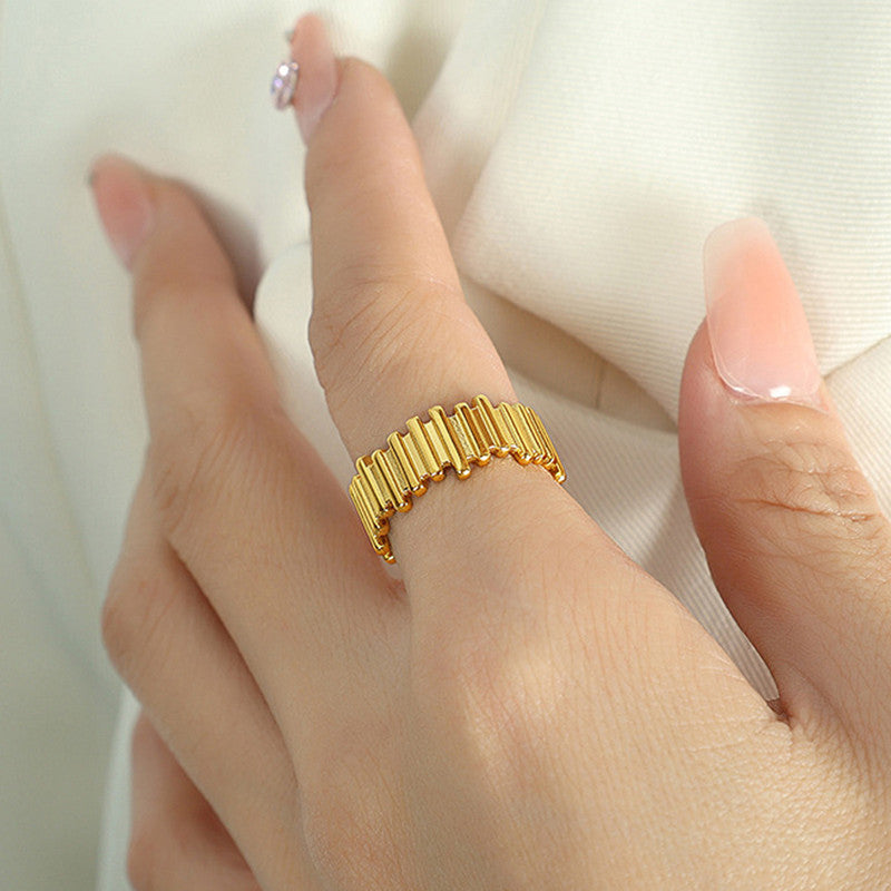 Jewels Galaxy Gold Plated Anti Tarnish Stainless Steel Contemporary Adjustable Finger Ring