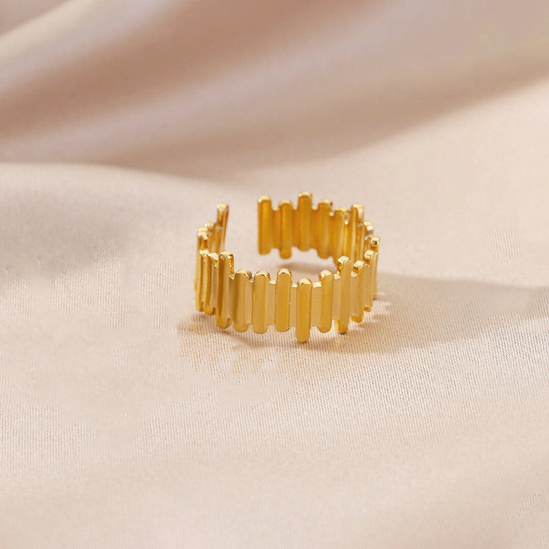 Jewels Galaxy Gold Plated Anti Tarnish Stainless Steel Contemporary Adjustable Finger Ring