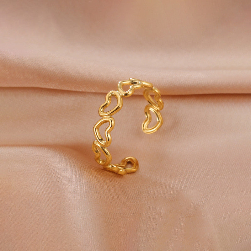 Jewels Galaxy Gold Plated Anti Tarnish Stainless Steel Heart Themed Adjustable Finger Ring