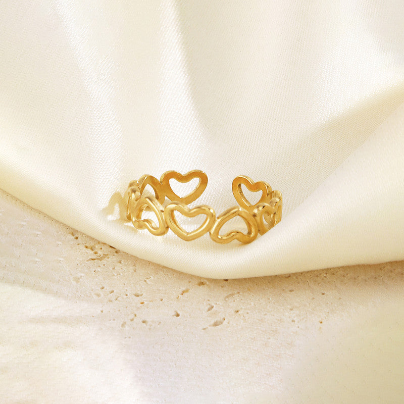Jewels Galaxy Gold Plated Anti Tarnish Stainless Steel Heart Themed Adjustable Finger Ring