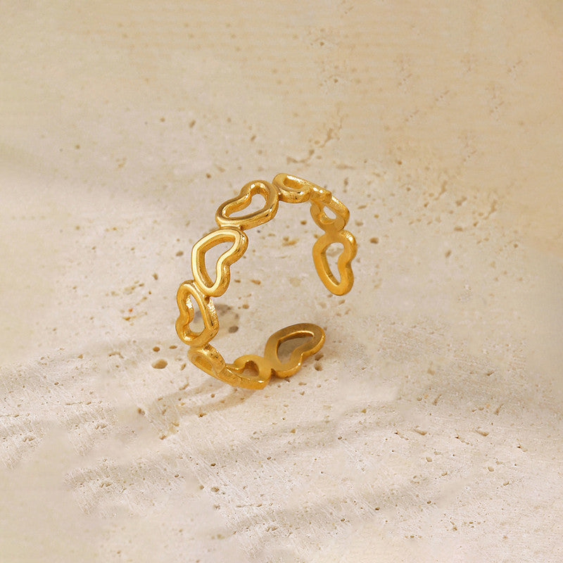 Jewels Galaxy Gold Plated Anti Tarnish Stainless Steel Heart Themed Adjustable Finger Ring