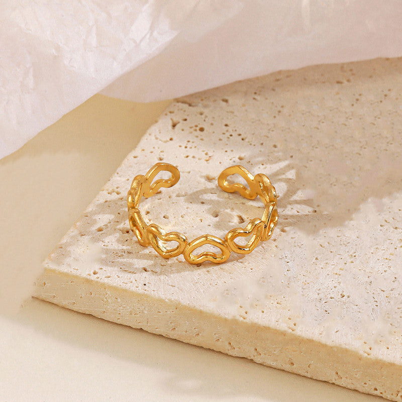 Jewels Galaxy Gold Plated Anti Tarnish Stainless Steel Heart Themed Adjustable Finger Ring