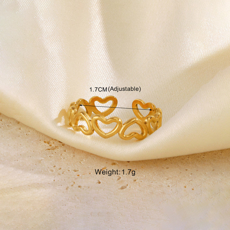 Jewels Galaxy Gold Plated Anti Tarnish Stainless Steel Heart Themed Adjustable Finger Ring