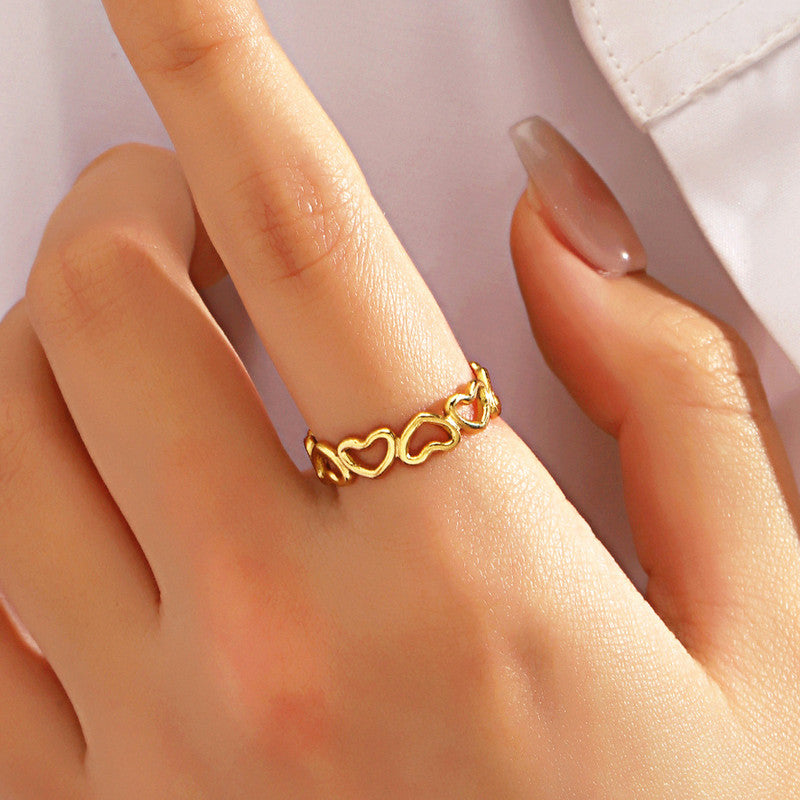 Jewels Galaxy Gold Plated Anti Tarnish Stainless Steel Heart Themed Adjustable Finger Ring