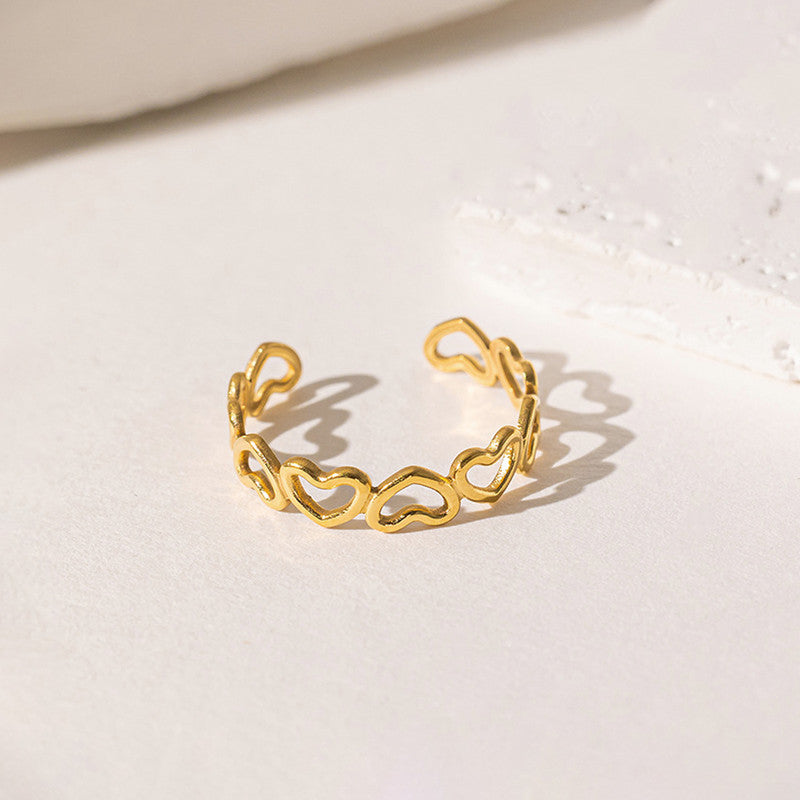 Jewels Galaxy Gold Plated Anti Tarnish Stainless Steel Heart Themed Adjustable Finger Ring