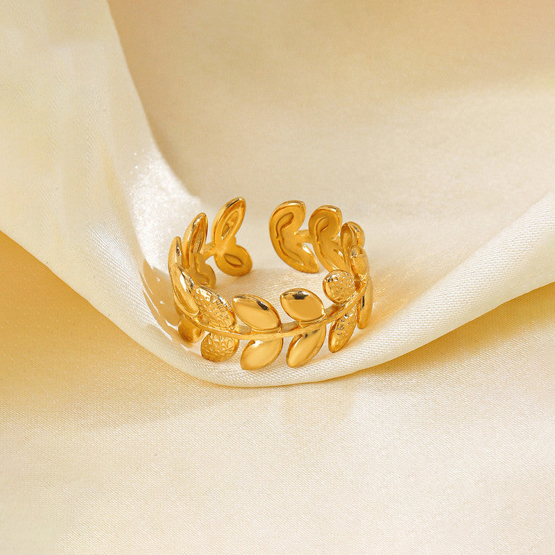Jewels Galaxy Gold Plated Anti Tarnish Stainless Steel Contemporary Adjustable Finger Ring