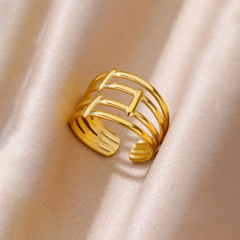 Jewels Galaxy Gold Plated Anti Tarnish Stainless Steel Contemporary Adjustable Finger Ring