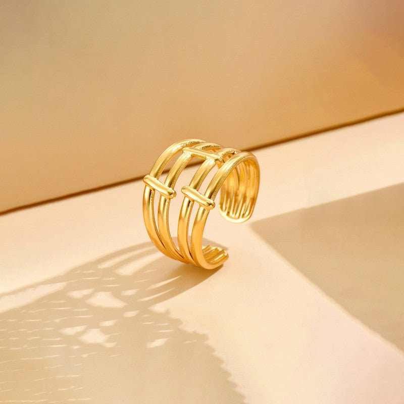 Jewels Galaxy Gold Plated Anti Tarnish Stainless Steel Contemporary Adjustable Finger Ring