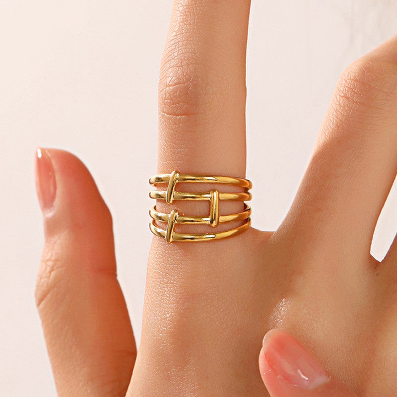 Jewels Galaxy Gold Plated Anti Tarnish Stainless Steel Contemporary Adjustable Finger Ring