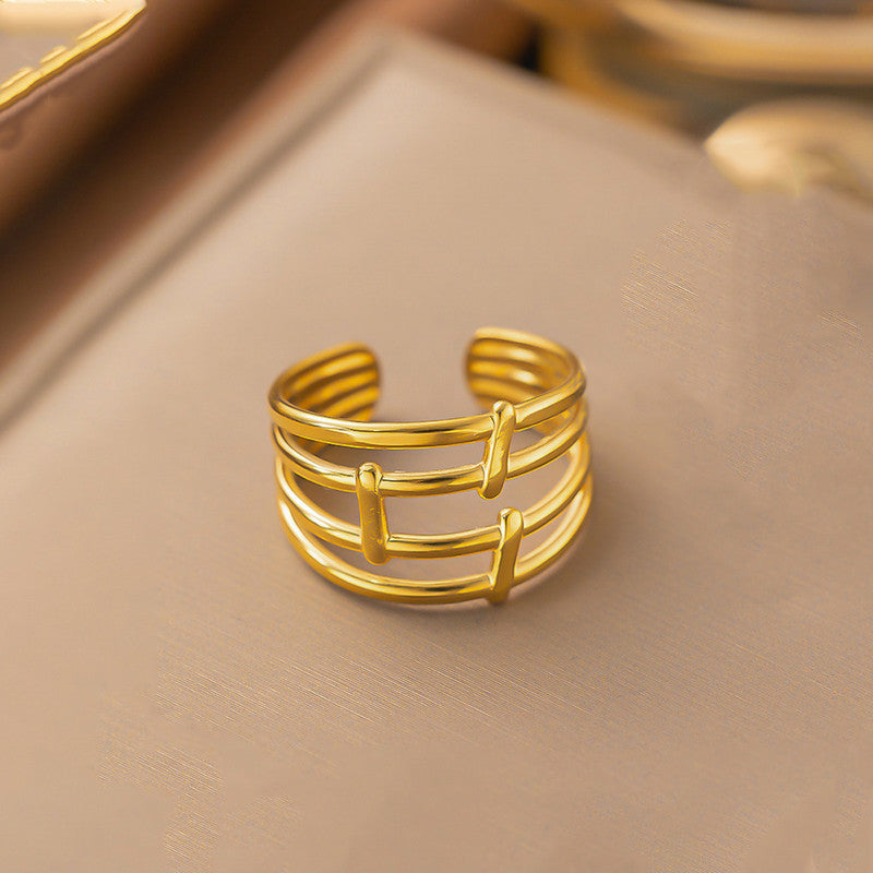 Jewels Galaxy Gold Plated Anti Tarnish Stainless Steel Contemporary Adjustable Finger Ring