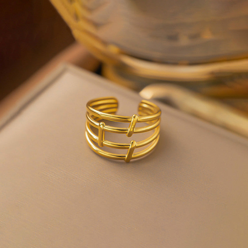 Jewels Galaxy Gold Plated Anti Tarnish Stainless Steel Contemporary Adjustable Finger Ring