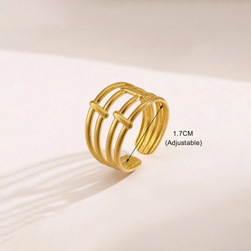 Jewels Galaxy Gold Plated Anti Tarnish Stainless Steel Contemporary Adjustable Finger Ring