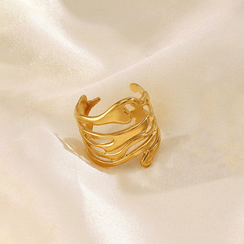 Jewels Galaxy Gold Plated Anti Tarnish Stainless Steel Contemporary Adjustable Finger Ring