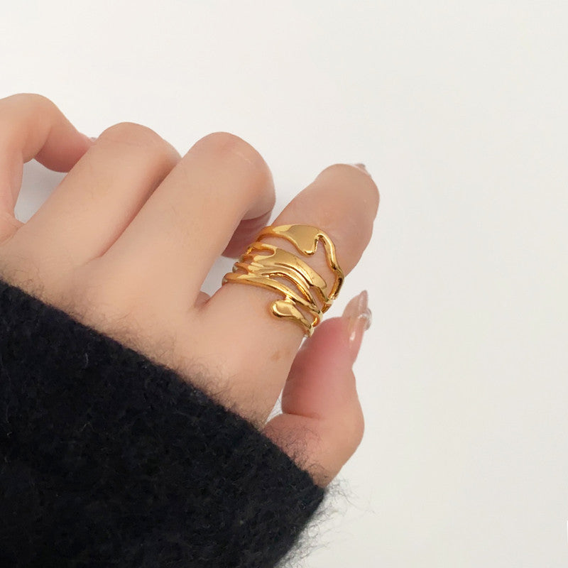 Jewels Galaxy Gold Plated Anti Tarnish Stainless Steel Contemporary Adjustable Finger Ring