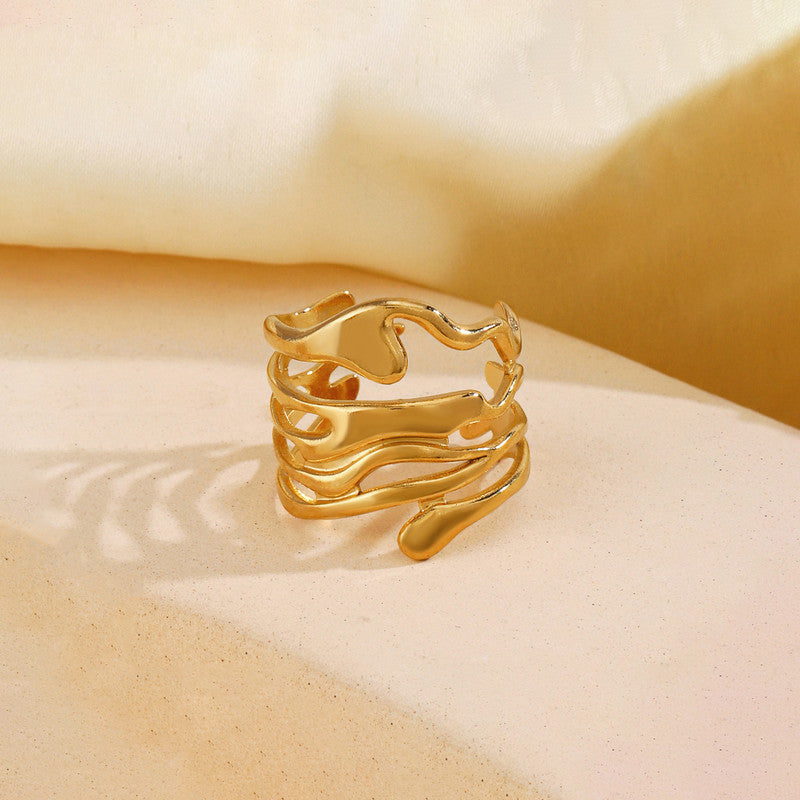 Jewels Galaxy Gold Plated Anti Tarnish Stainless Steel Contemporary Adjustable Finger Ring