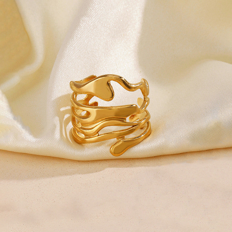 Jewels Galaxy Gold Plated Anti Tarnish Stainless Steel Contemporary Adjustable Finger Ring