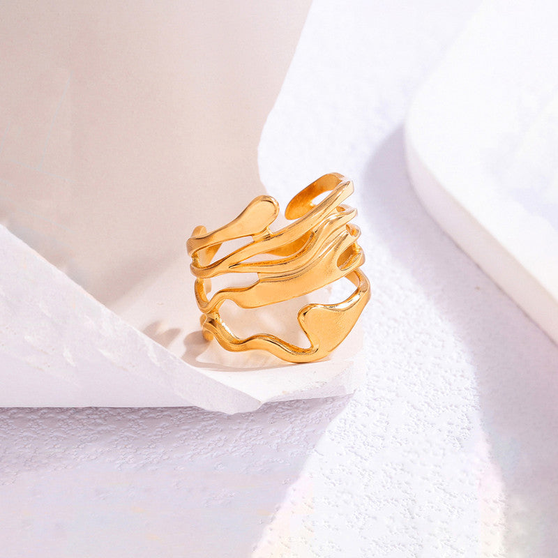 Jewels Galaxy Gold Plated Anti Tarnish Stainless Steel Contemporary Adjustable Finger Ring