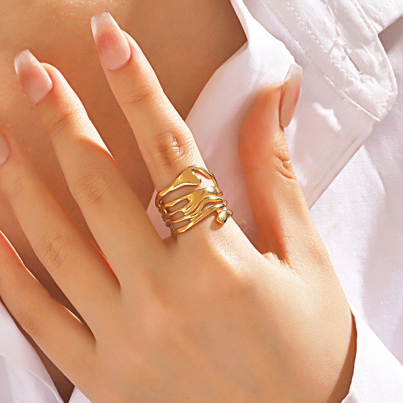 Jewels Galaxy Gold Plated Anti Tarnish Stainless Steel Contemporary Adjustable Finger Ring