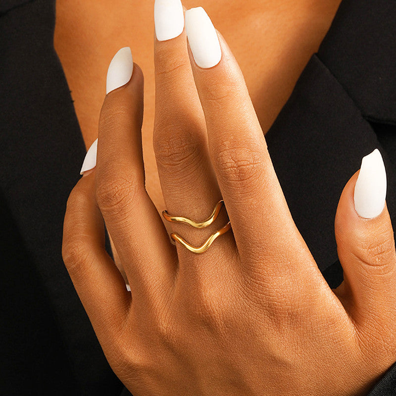Jewels Galaxy Gold Plated Anti Tarnish Stainless Steel Contemporary Adjustable Finger Ring