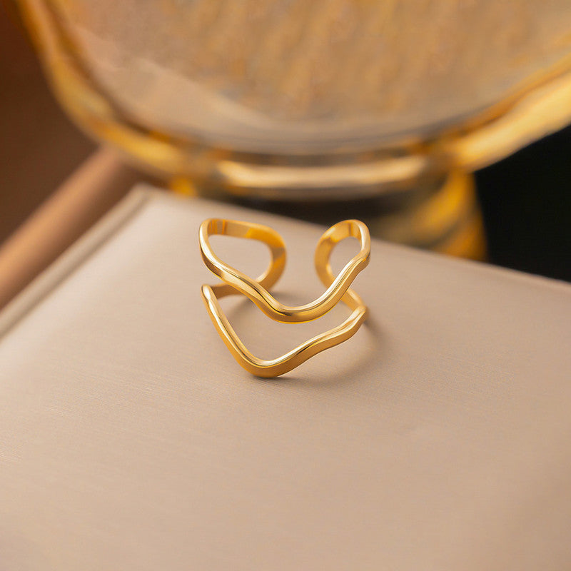 Jewels Galaxy Gold Plated Anti Tarnish Stainless Steel Contemporary Adjustable Finger Ring