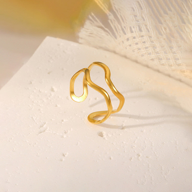 Jewels Galaxy Gold Plated Anti Tarnish Stainless Steel Contemporary Adjustable Finger Ring