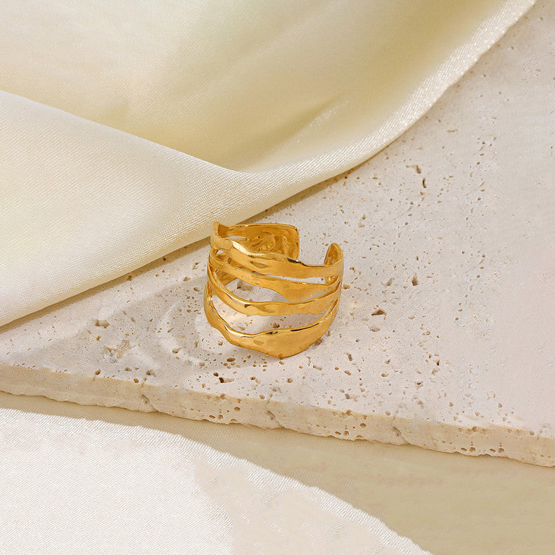 Jewels Galaxy Gold Plated Anti Tarnish Stainless Steel Contemporary Adjustable Finger Ring