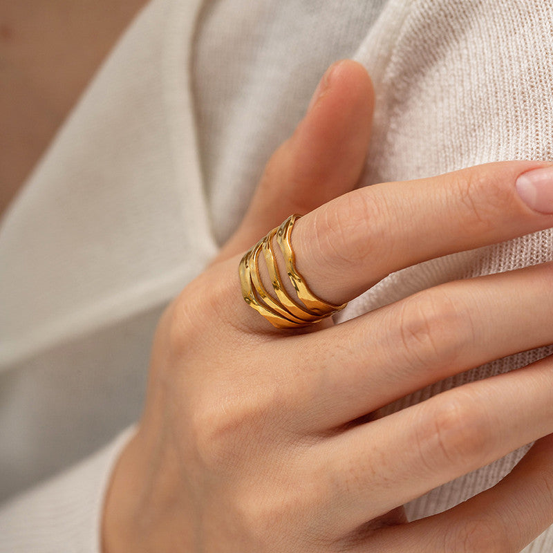 Jewels Galaxy Gold Plated Anti Tarnish Stainless Steel Contemporary Adjustable Finger Ring