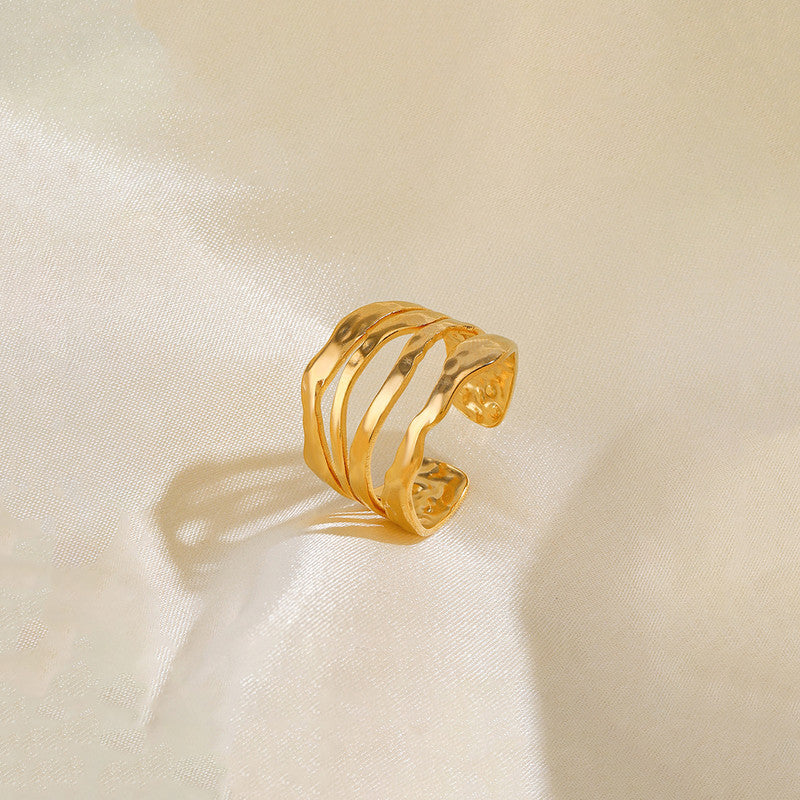 Jewels Galaxy Gold Plated Anti Tarnish Stainless Steel Contemporary Adjustable Finger Ring