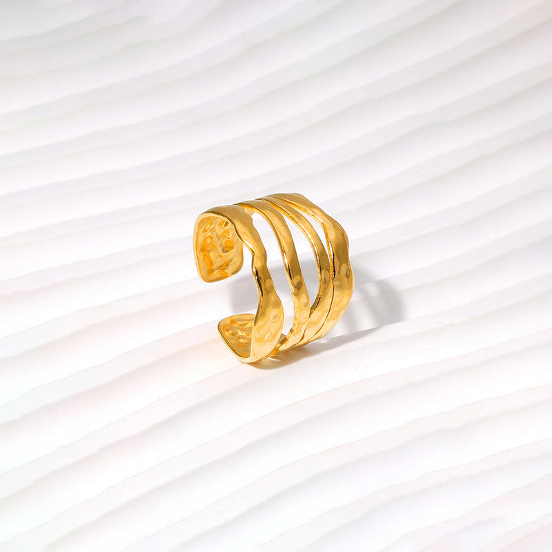 Jewels Galaxy Gold Plated Anti Tarnish Stainless Steel Contemporary Adjustable Finger Ring