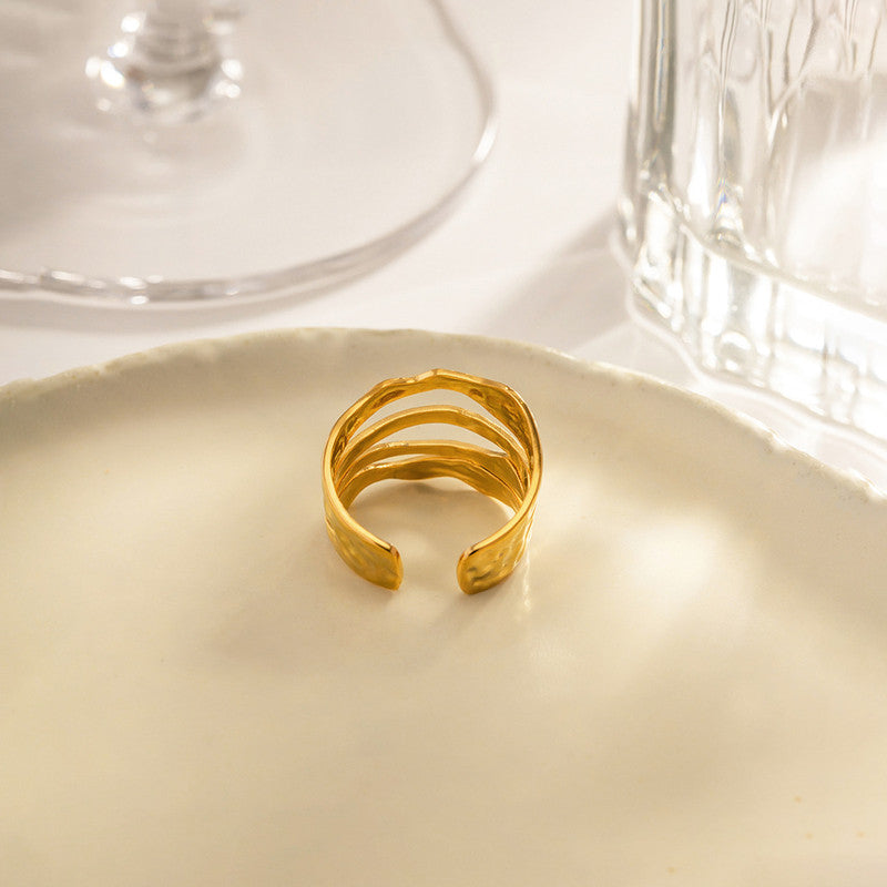 Jewels Galaxy Gold Plated Anti Tarnish Stainless Steel Contemporary Adjustable Finger Ring