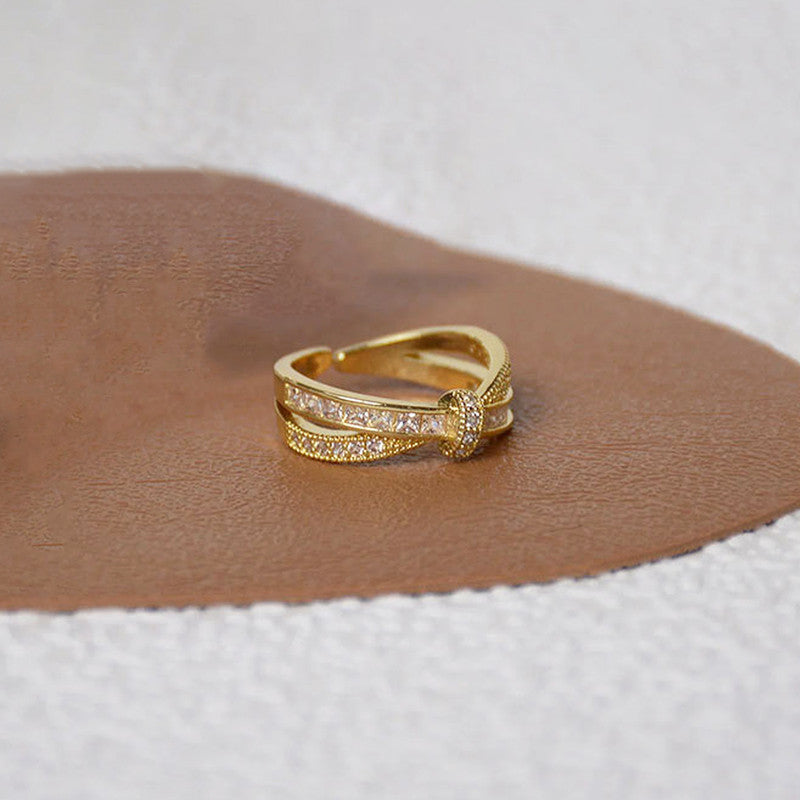 Jewels Galaxy Gold Plated Anti Tarnish Stainless Steel Cross Shaped Adjustable Finger Ring