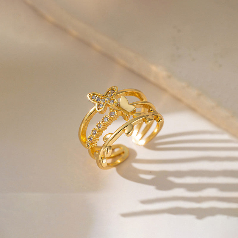 Jewels Galaxy Gold Plated Anti Tarnish Stainless Steel Butterfly Themed Adjustable Finger Ring