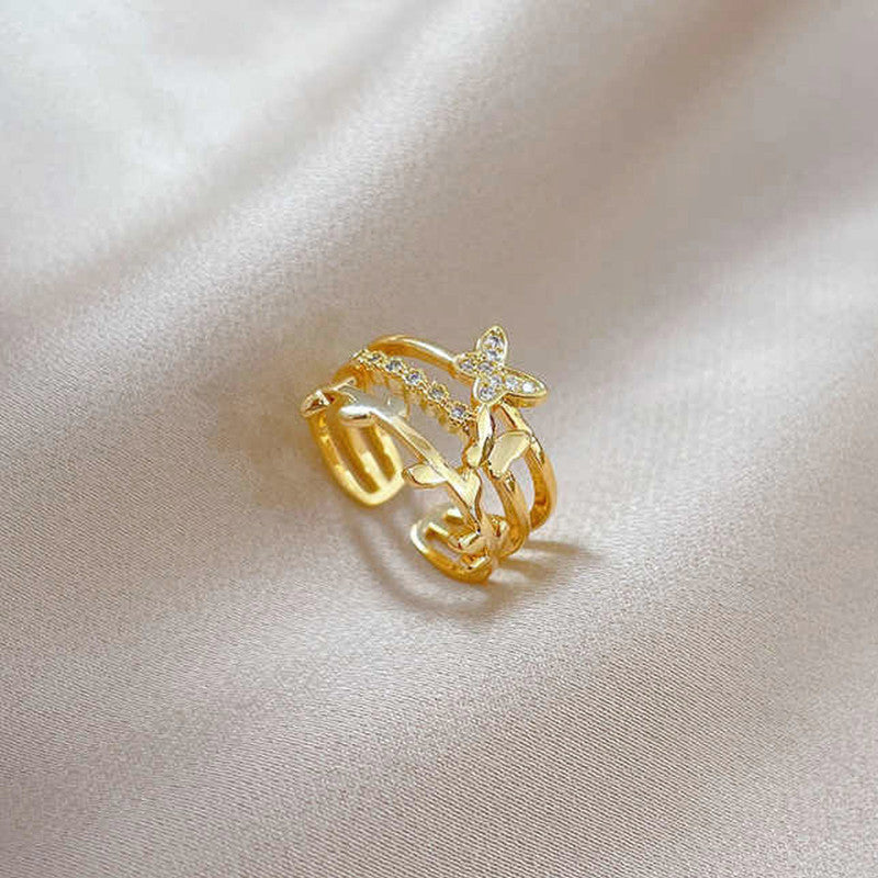 Jewels Galaxy Gold Plated Anti Tarnish Stainless Steel Butterfly Themed Adjustable Finger Ring