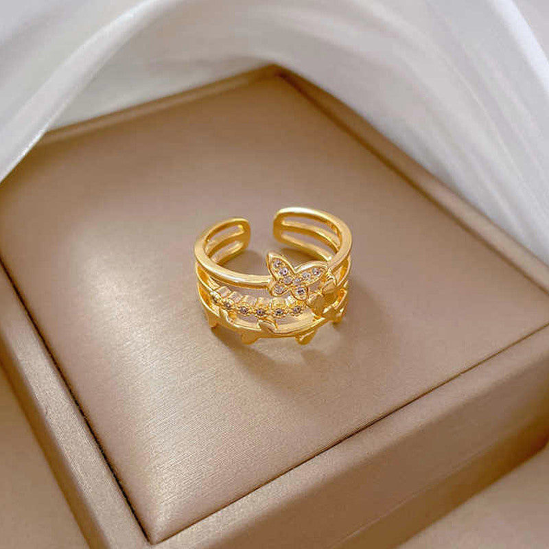 Jewels Galaxy Gold Plated Anti Tarnish Stainless Steel Butterfly Themed Adjustable Finger Ring