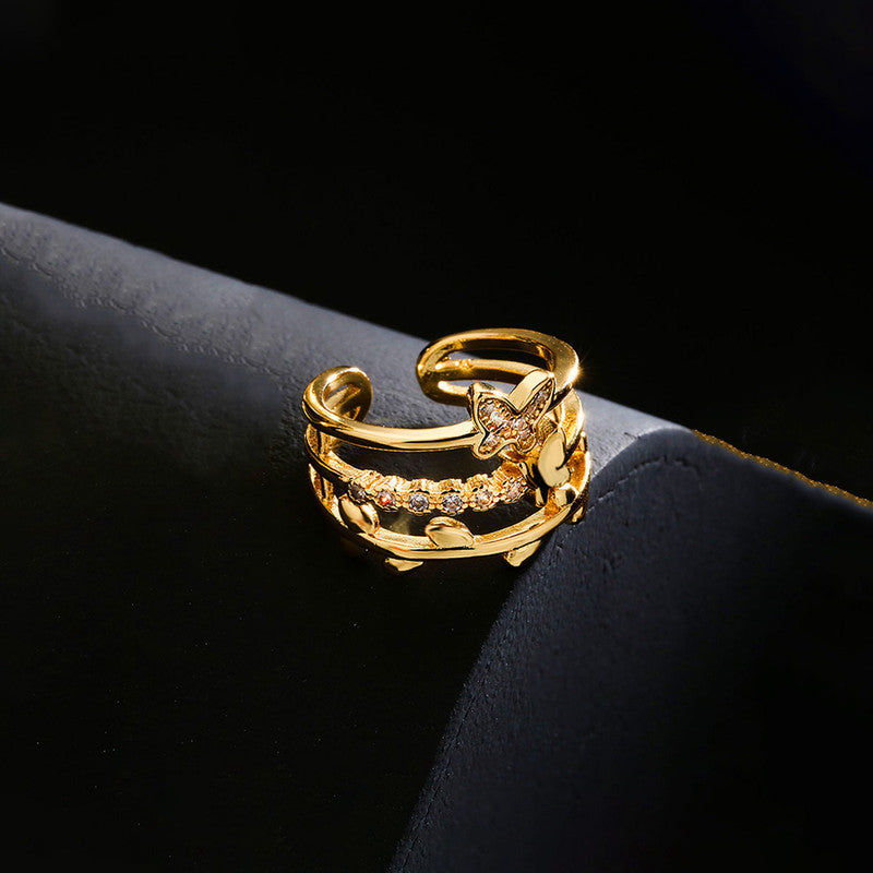 Jewels Galaxy Gold Plated Anti Tarnish Stainless Steel Butterfly Themed Adjustable Finger Ring