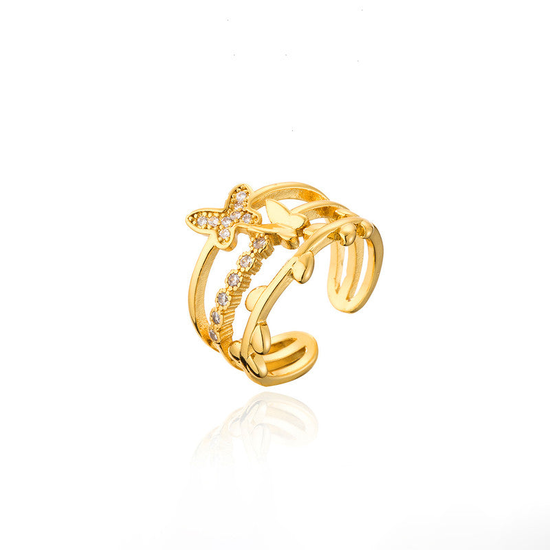 Jewels Galaxy Gold Plated Anti Tarnish Stainless Steel Butterfly Themed Adjustable Finger Ring