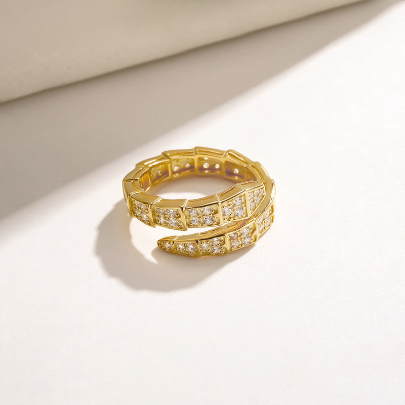 Jewels Galaxy Gold Plated Anti Tarnish Stainless Steel Snake Themed Adjustable Finger Ring