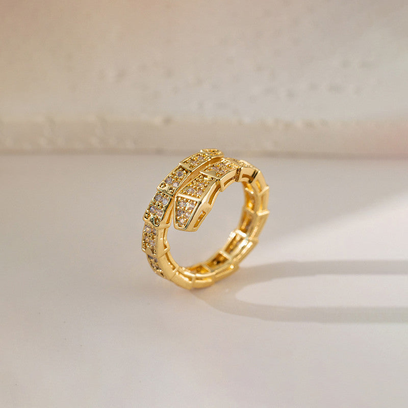 Jewels Galaxy Gold Plated Anti Tarnish Stainless Steel Snake Themed Adjustable Finger Ring